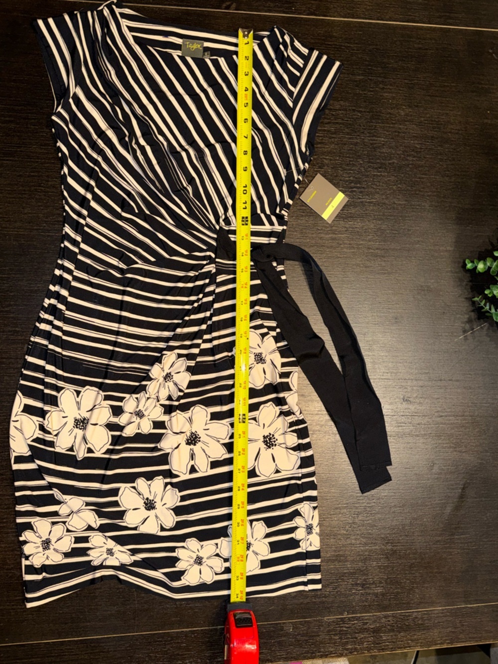 Taylor Black & White Striped Floral Tie-Waist Midi Dress - Picture 6 of 6